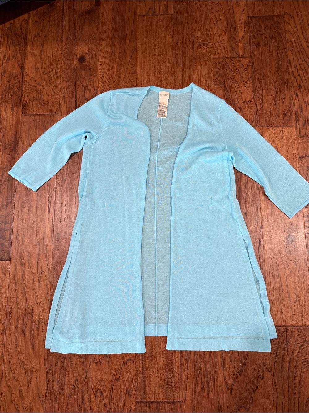 Chico's Light Blue Open-Front Long Cardigan